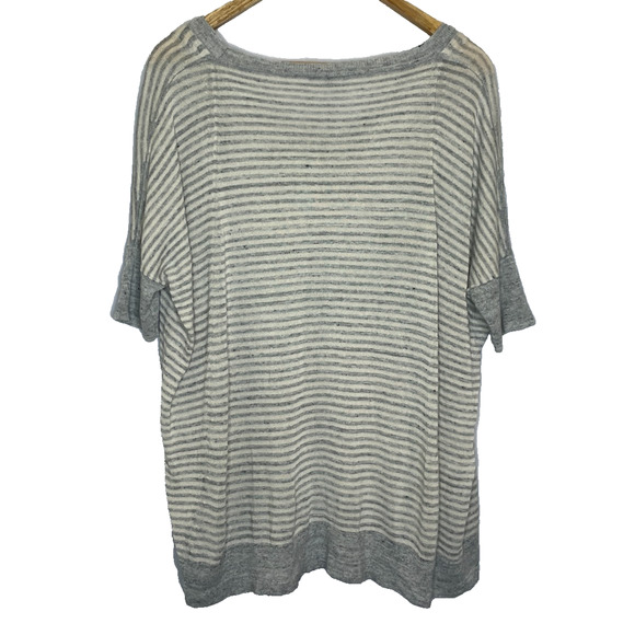 Womens XS/S Lafayette148 Oversized Gray Stripe Linen Blend Short Sleeve Knit Top - Picture 6 of 6
